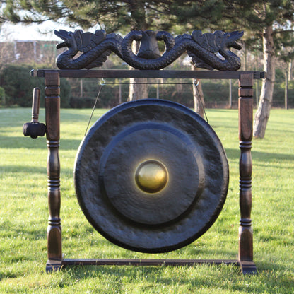 Balinese Healing Gong on Carved Stand | Large | 80cm | Black | Dragon Stand | New