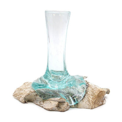 Molten Glass Vase on Whitewash Wood | Small | Handmade in Bali | 19x15x15cm | New