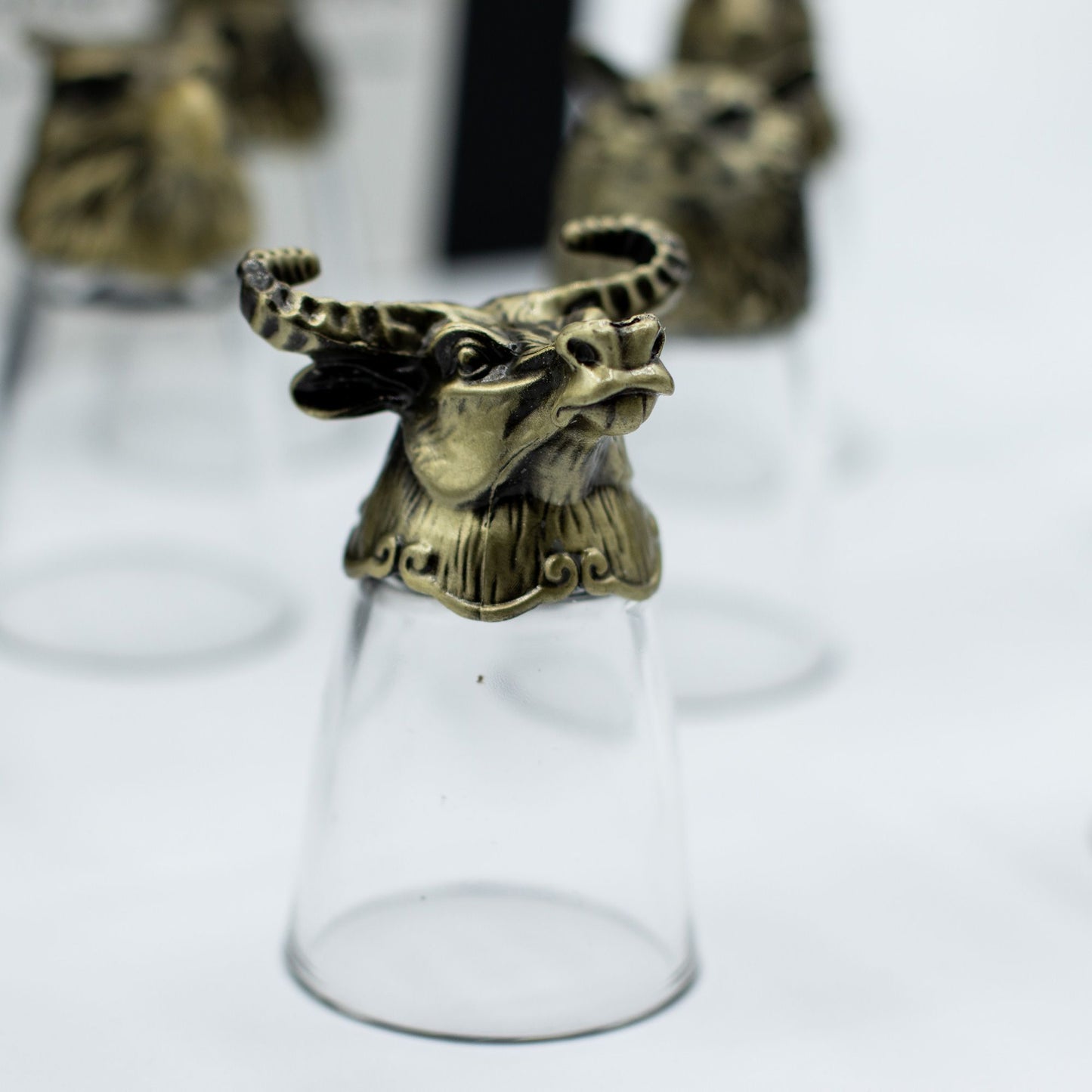 Bottom Up Shot Glass Gift Set of 12 | Forest & Mystical Creatures | 25ml | Antique Bronze | New