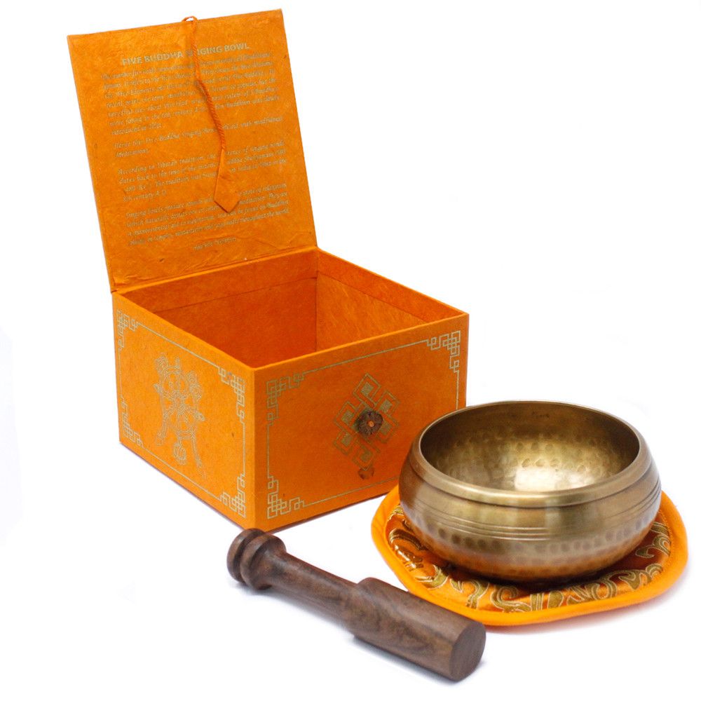 Five Buddha Singing Bowl Gift Set | 10cm | Hand-Painted | Brass | New