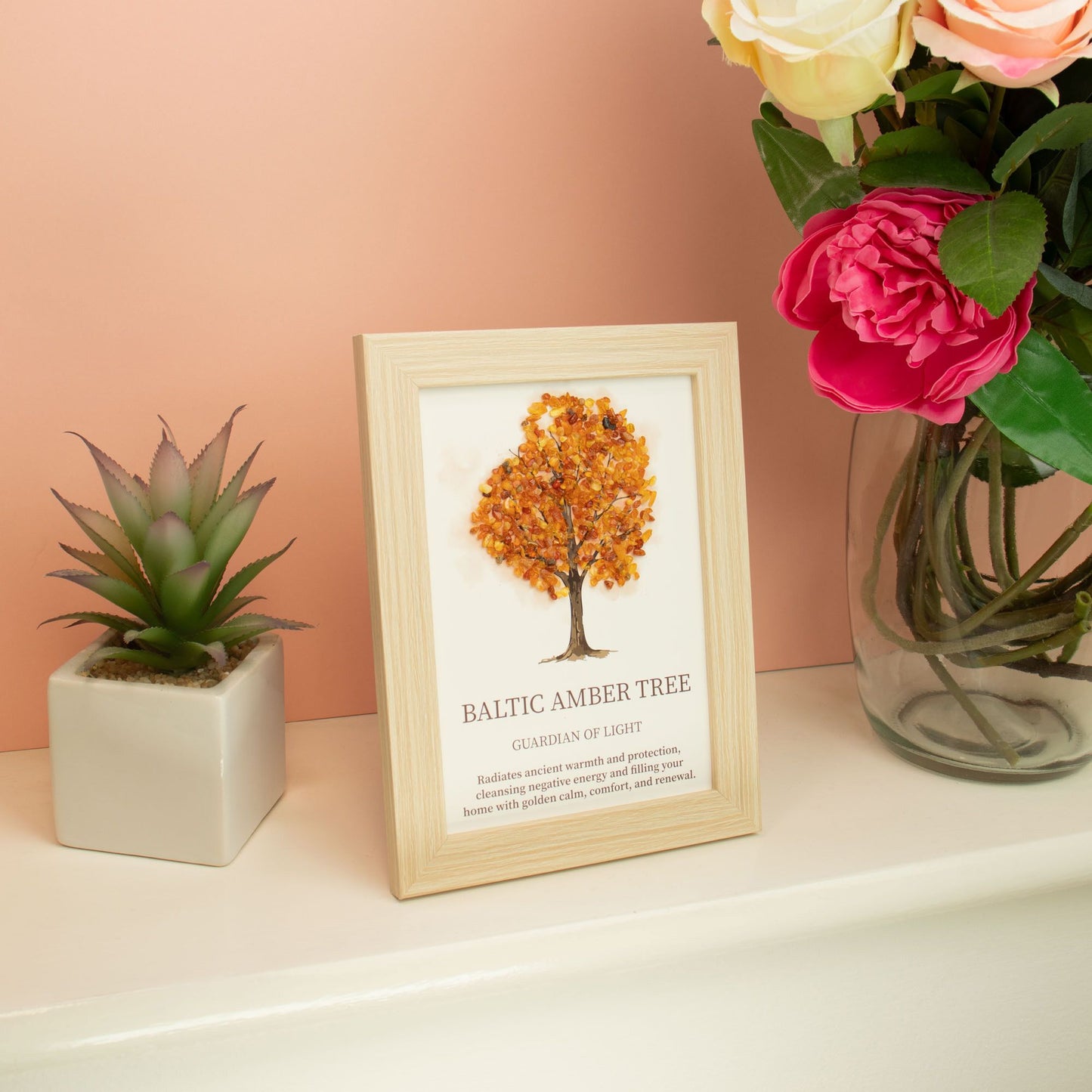 Baltic Amber Gemstone Tree of Life Picture | Crystal Wall Art | 20x14.7cm | Framed | New
