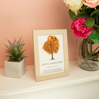 Baltic Amber Gemstone Tree of Life Picture | Crystal Wall Art | 20x14.7cm | Framed | New