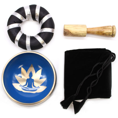 Yoga Moves Singing Bowl Set | White and Blue | F5 Note | 10.7cm | Brass | New