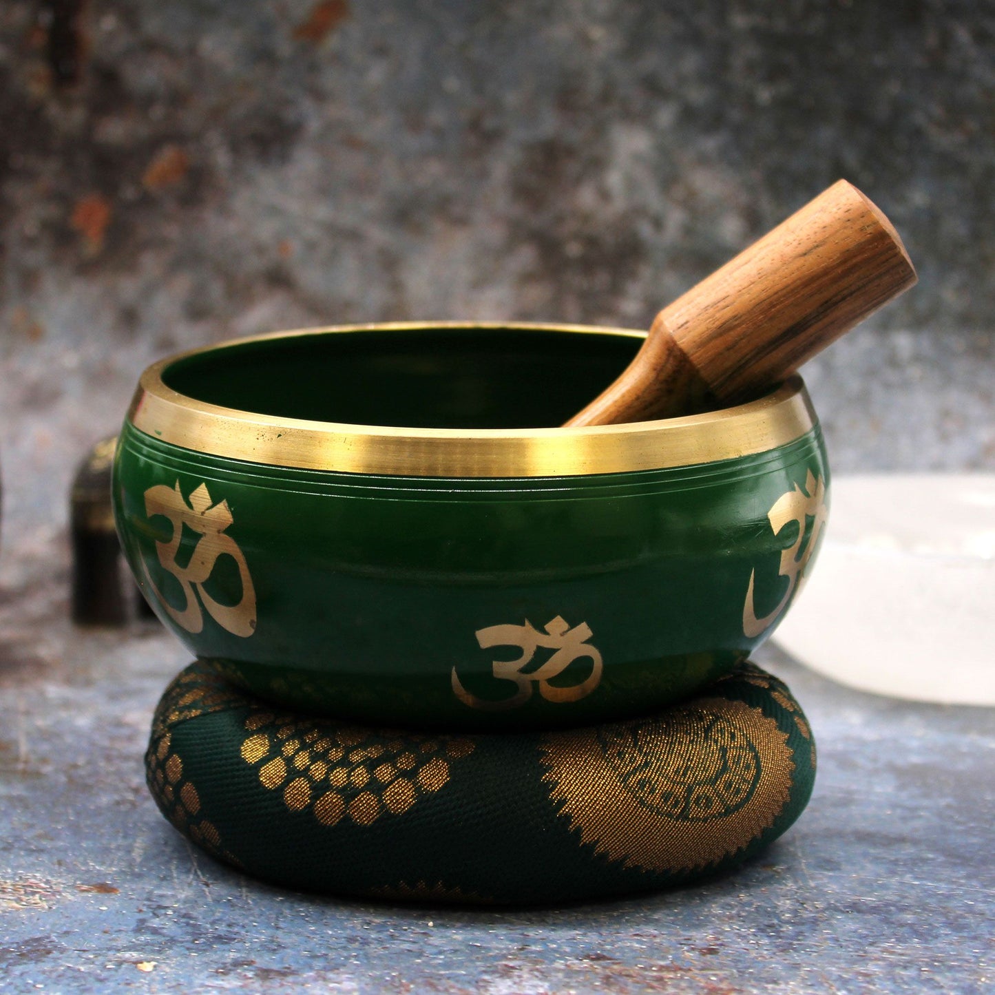 Tree of Life Singing Bowl Set | Green | 14cm | Brass | New