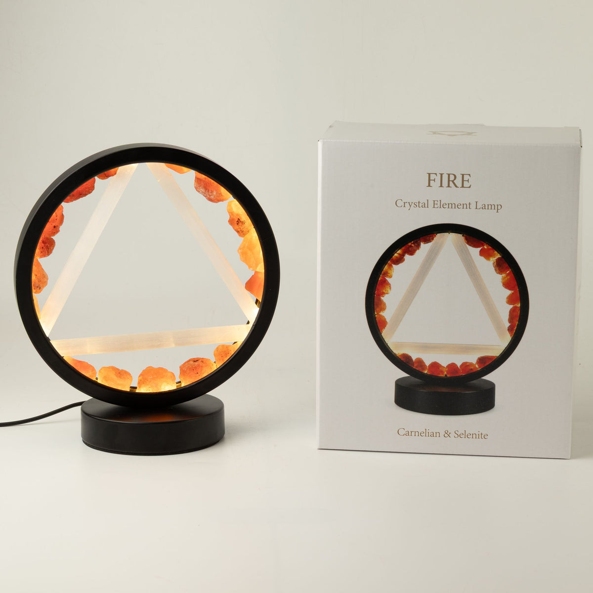Fire Element gemstone halo lamp with carnelian and selenite, view 5