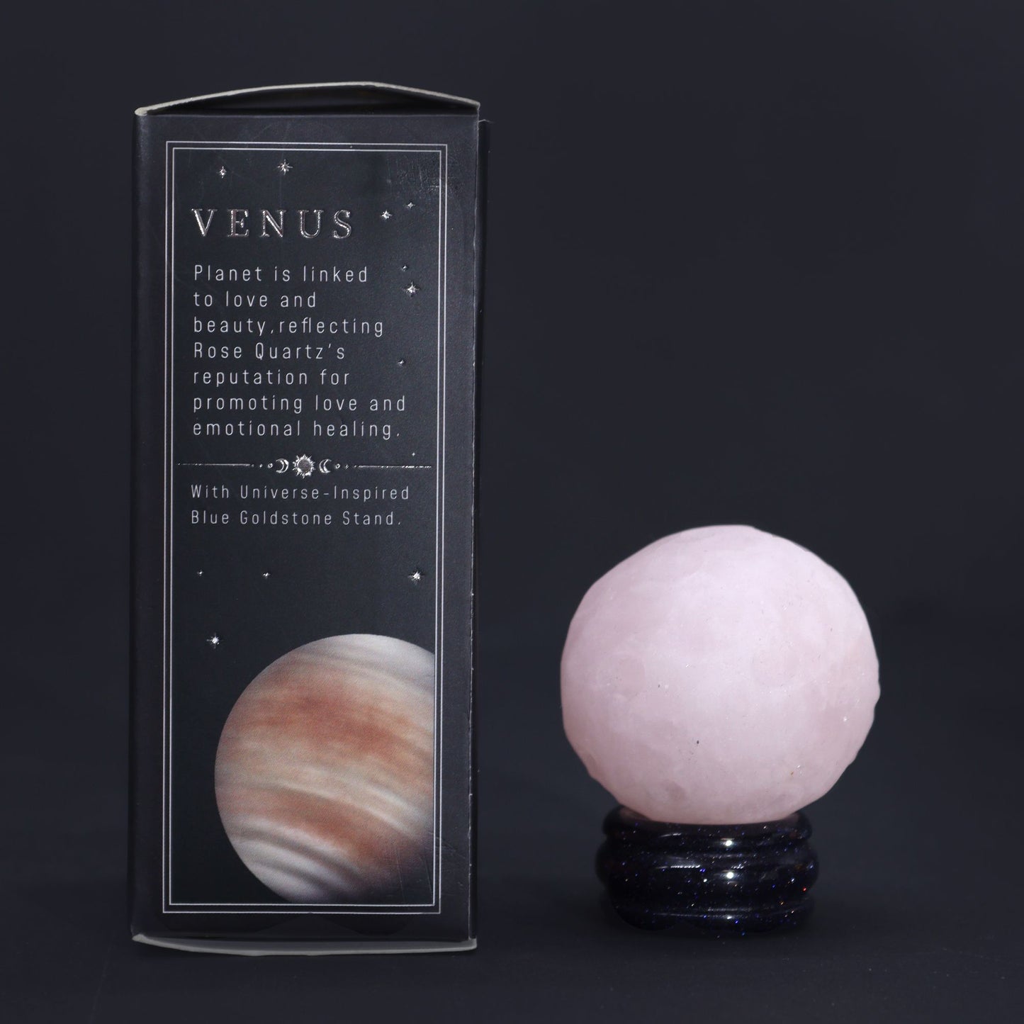 Rose Quartz Gemstone Planet on a Sola Goldstone Stand (VENUS)