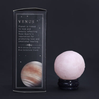 Rose Quartz Gemstone Planet on a Sola Goldstone Stand (VENUS)
