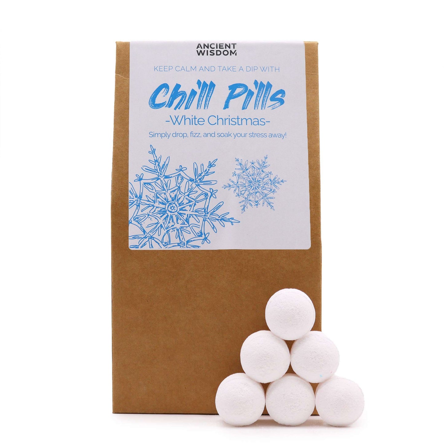 Chill Pills Bath Bomb Gift Pack | White Christmas | 350g | 30 Mini Bath Bombs | Handmade England | New