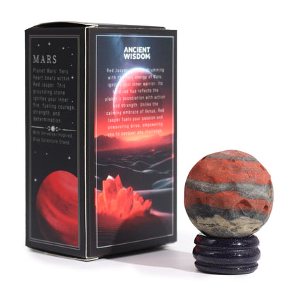 Mars Gemstone Planet Red Jasper Sphere 40mm | Solar Goldstone Stand | Strength Passion Victory