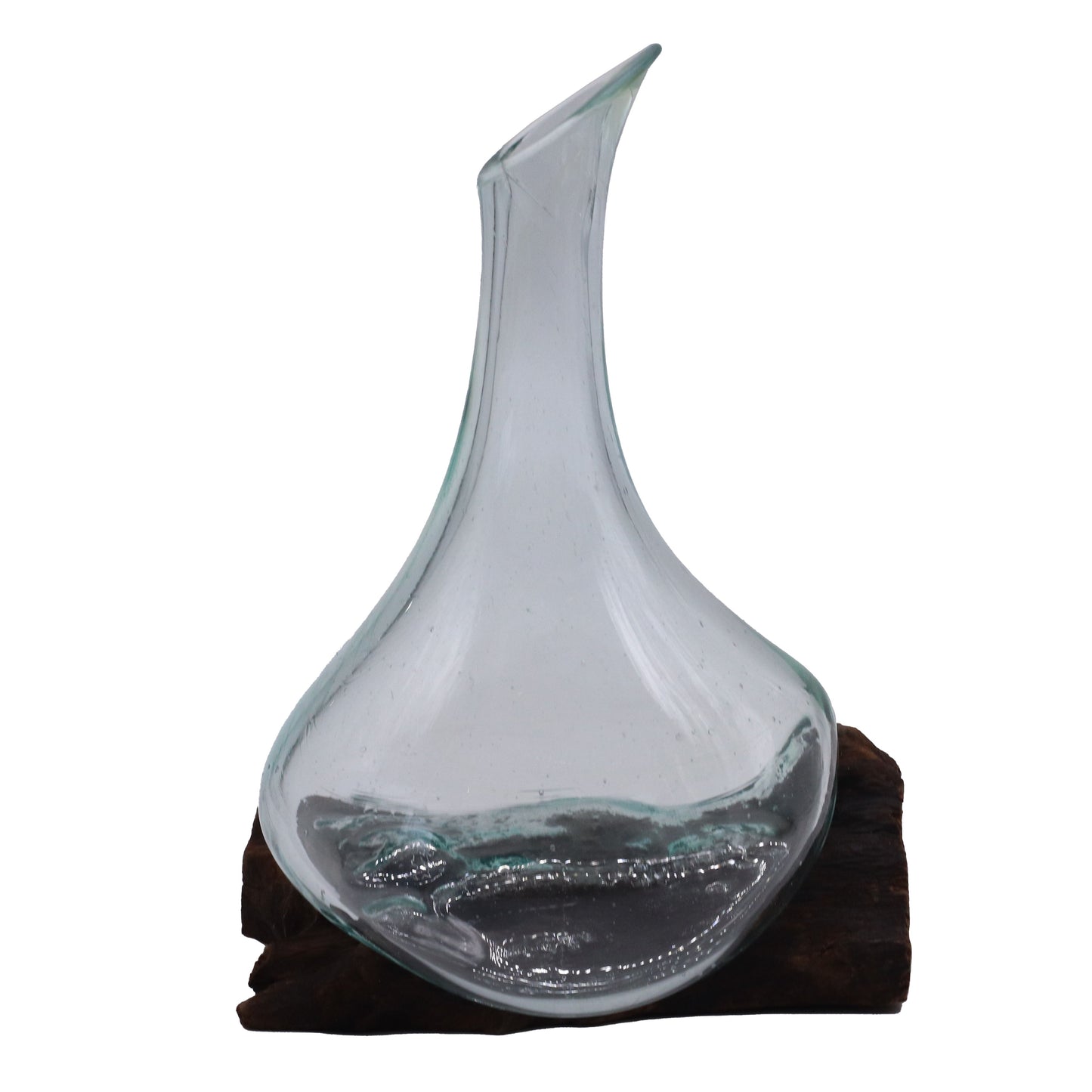 Molten Glass Mini Decanter on Driftwood | Handmade in Bali | 20cm | 20x14x10cm | New