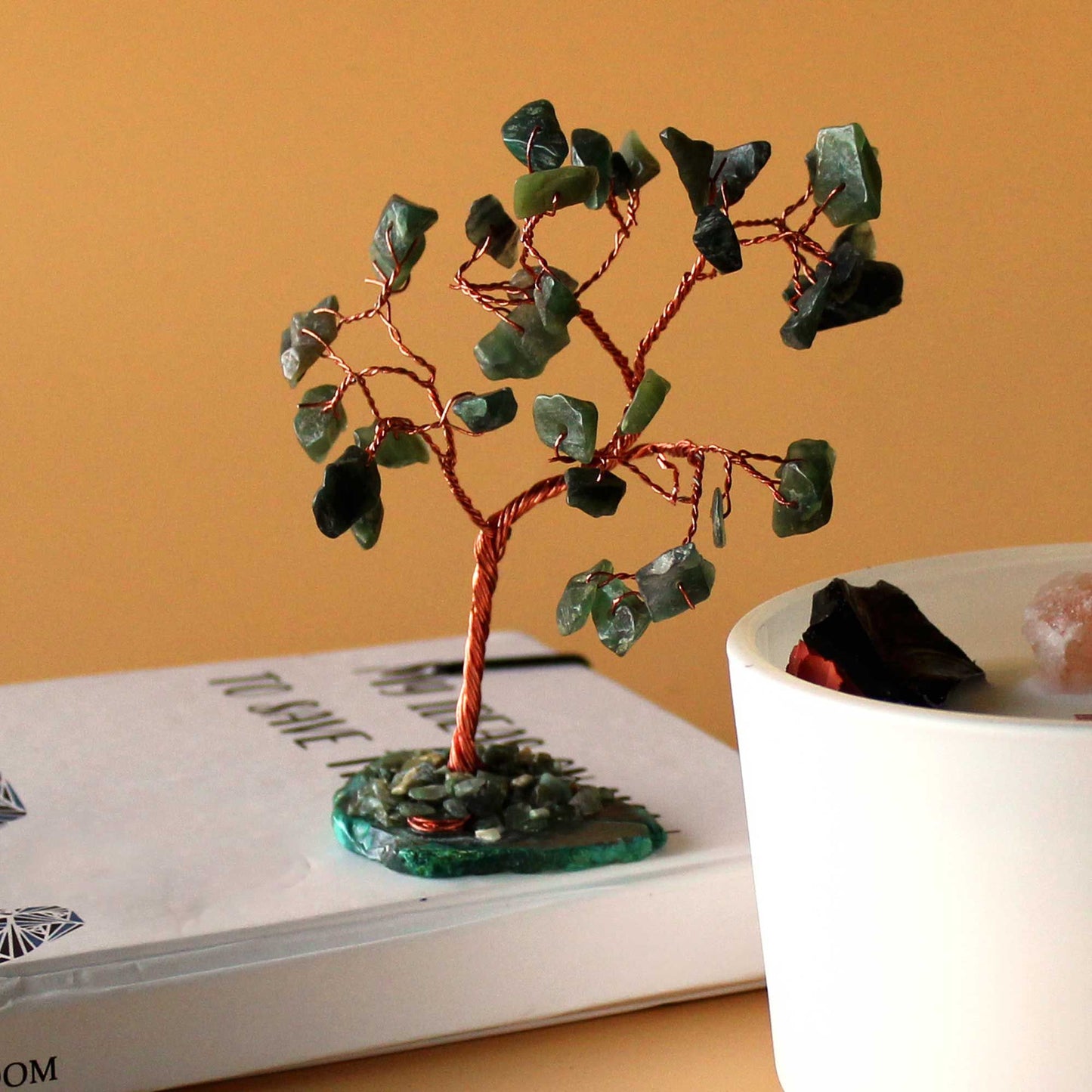 Green Aventurine Gemstone Tree on Green Agate Base | 35 Stones | 7x4.5x10cm | New