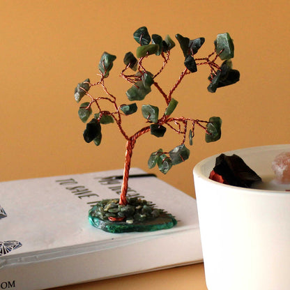 Green Aventurine Gemstone Tree on Green Agate Base | 35 Stones | 7x4.5x10cm | New
