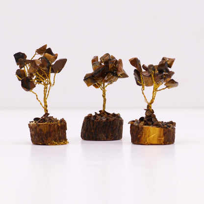 Mini Tiger Eye Gemstone Tree on Wood Base | 15 Stones | 4x3x6cm | New