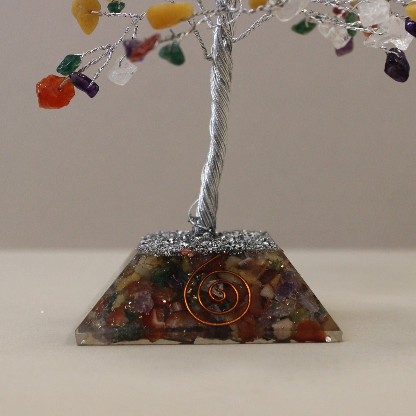 Multi-Stone Gemstone Tree with Orgonite Base | 160 Stones | 8x8x17cm | New