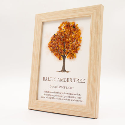 Baltic Amber Gemstone Tree of Life Picture | Crystal Wall Art | 20x14.7cm | Framed | New