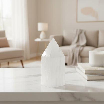 Selenite Pencil Point Tower - 10 cm