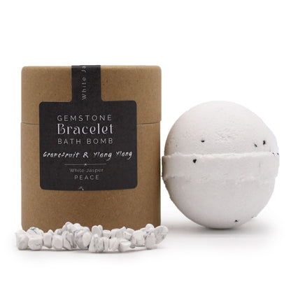 White Jasper Gem Bracelet Bath Bomb | Grapefruit and Ylang Ylang | Handcrafted | Vegan | New