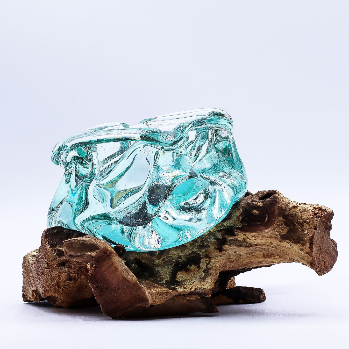 Molten Glass Chunky Ashtray & Candle Holder on Driftwood | 23cm | 11x14x19.5cm | New