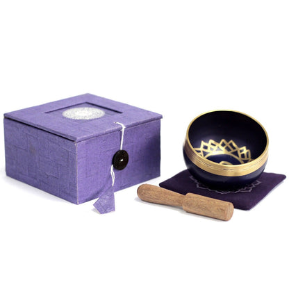 Crown Chakra Singing Bowl Gift Set | Sahasrara | Hand-Painted | Brass | New