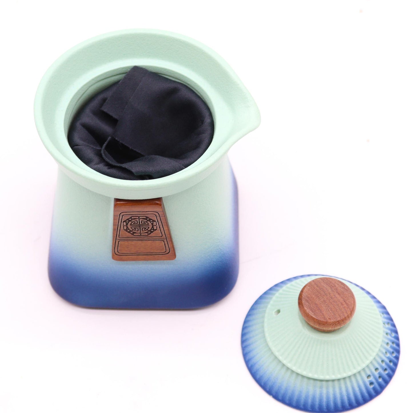 Sea Green Blue Heaven Ceramic Temple Teapot Set 4 Piece | 1 Pot and 3 Cups | Serene Tea Gift