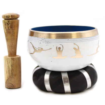 Yoga Moves Singing Bowl Set | White and Blue | F5 Note | 10.7cm | Brass | New