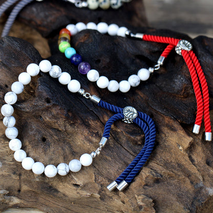 Dalmatian Jasper String Bracelet | 925 Silver Plated Slider | Charcoal Rope Cord | Adjustable | Unisex