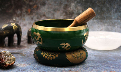 Tree of Life Singing Bowl Set | Green | 14cm | Brass | New