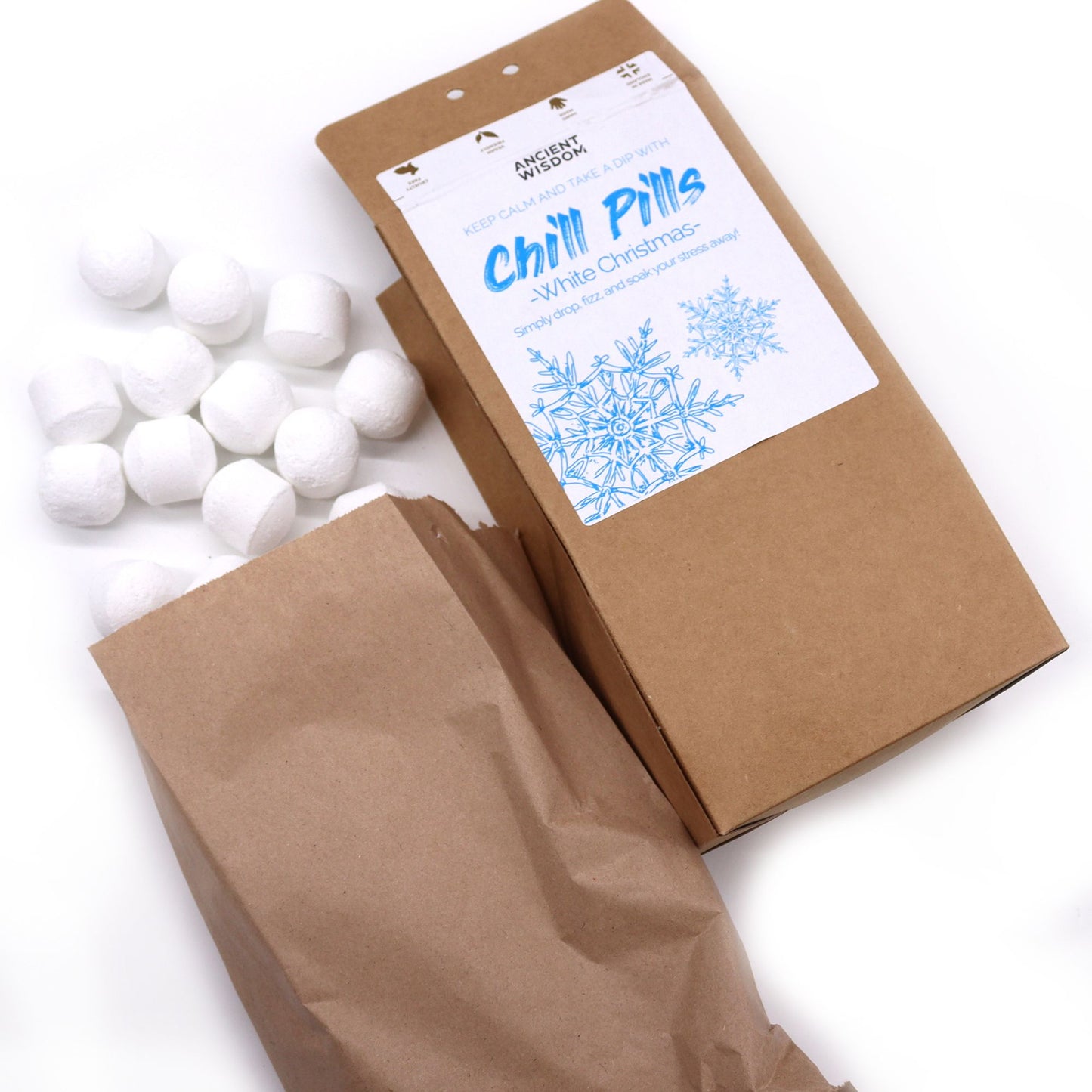 Chill Pills Bath Bomb Gift Pack | White Christmas | 350g | 30 Mini Bath Bombs | Handmade England | New