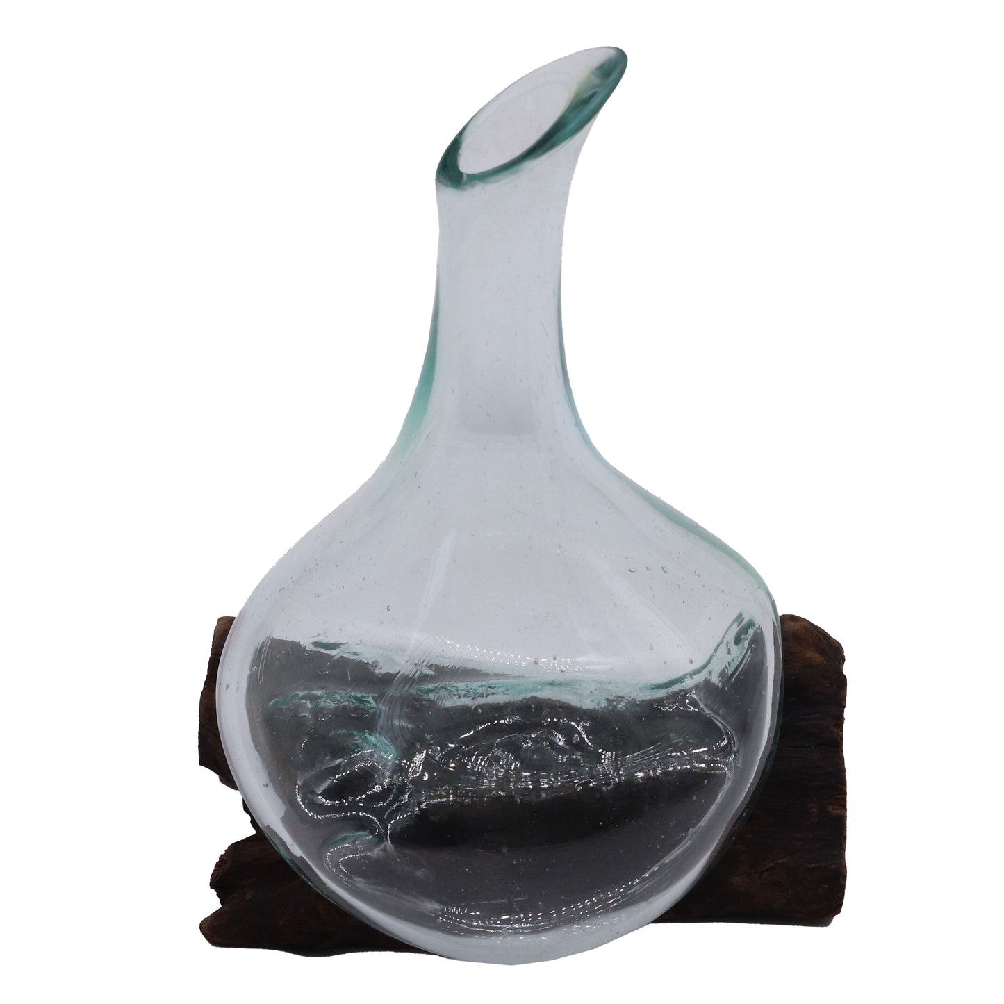 Molten Glass Mini Decanter on Driftwood | Handmade in Bali | 20cm | 20x14x10cm | New