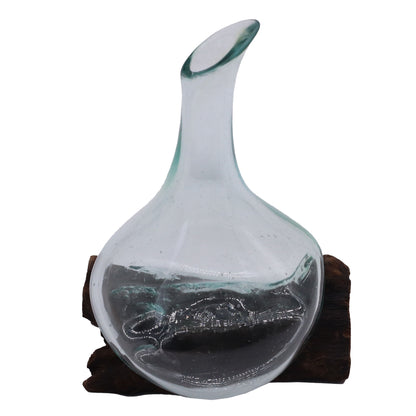 Molten Glass Mini Decanter on Driftwood | Handmade in Bali | 20cm | 20x14x10cm | New