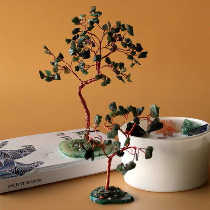 Green Aventurine Gemstone Tree on Green Agate Base | 35 Stones | 7x4.5x10cm | New