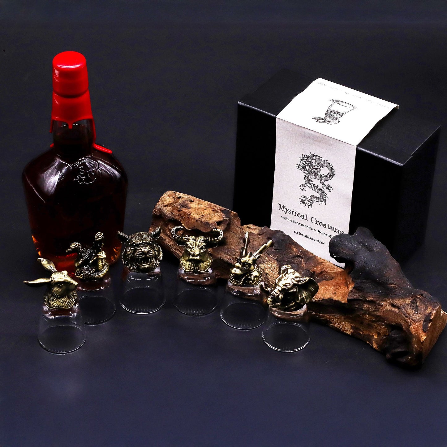 Mystical Creatures Shot Glass Gift Set of 6 | 50ml | Antique Bronze | Novelty Barware | New