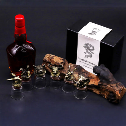 Mystical Creatures Shot Glass Gift Set of 6 | 50ml | Antique Bronze | Novelty Barware | New