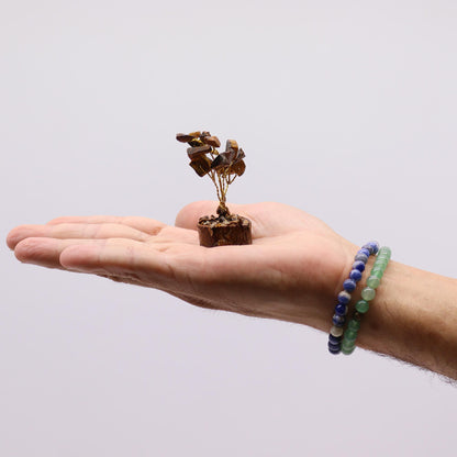 Mini Tiger Eye Gemstone Tree on Wood Base | 15 Stones | 4x3x6cm | New