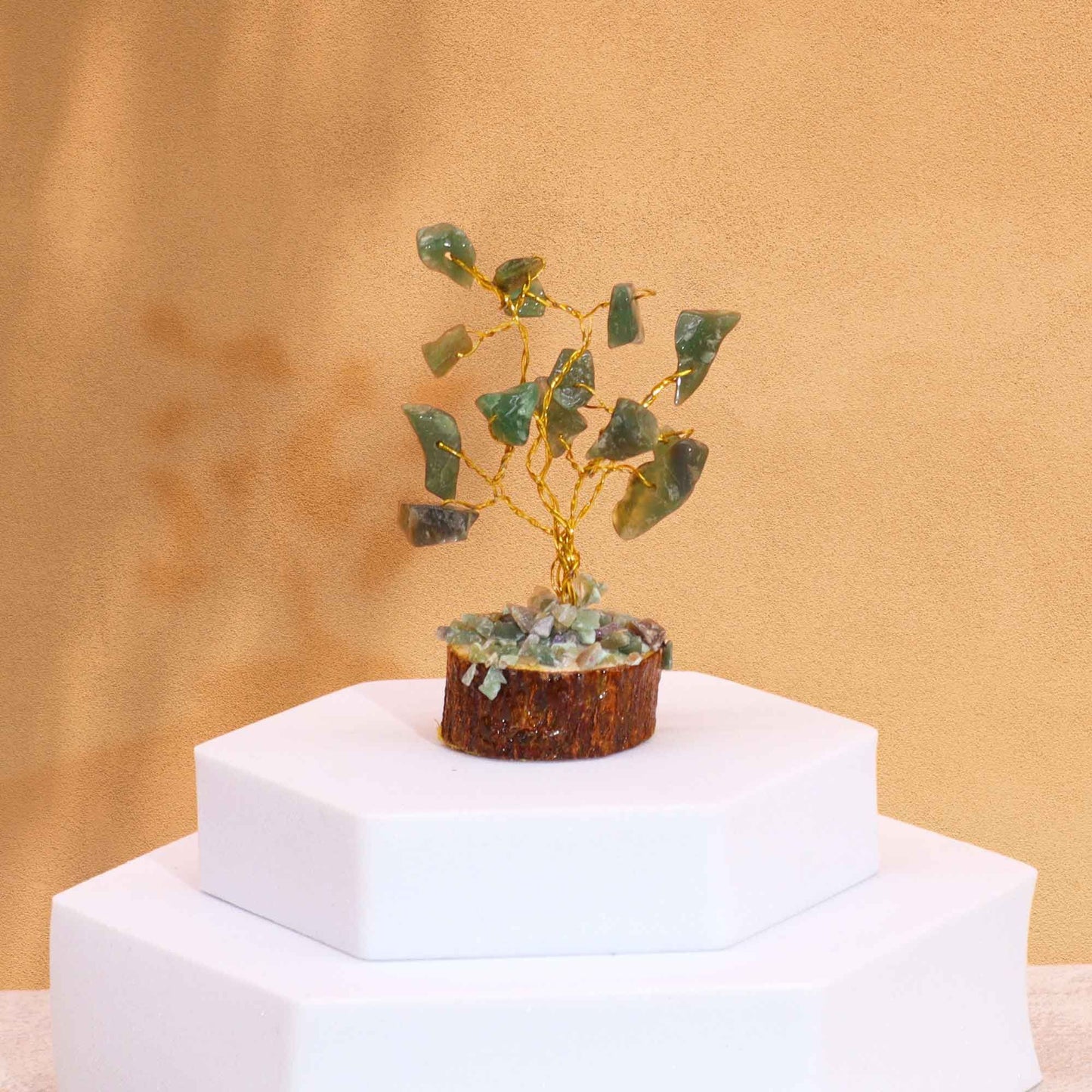 Mini Green Aventurine Gemstone Tree on Wood Base | 15 Stones | 4x3x6cm | New