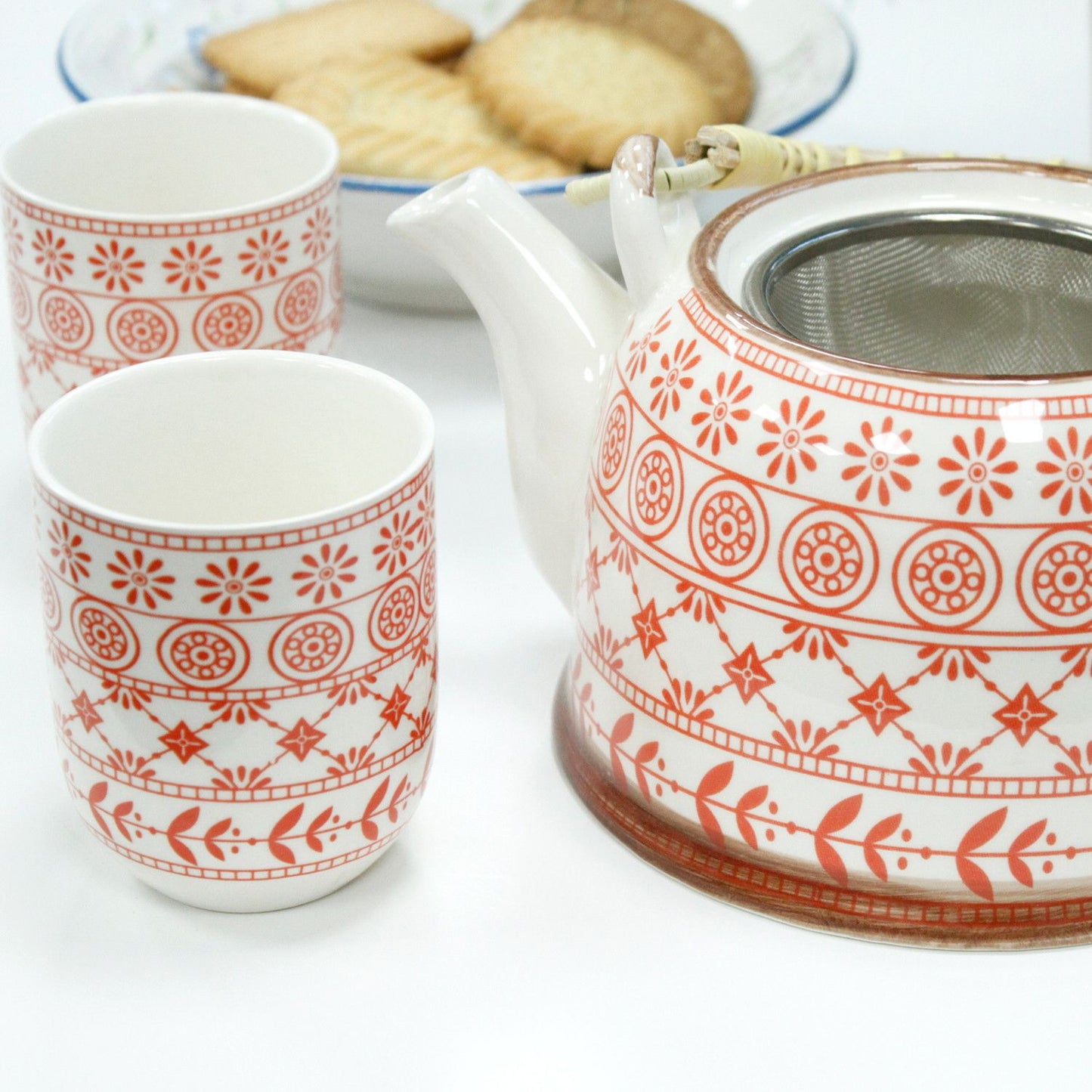 Amber Ceramic Herbal Teapot Set of 6 | Artisan Style | Perfect Tea Lover Gift Set