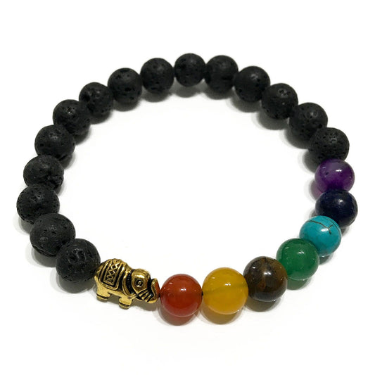 Elephant Chakra Lava Stone Bracelet | Elephant Charm | Essential Oil Diffuser Beads | Stretch Fit | Unisex