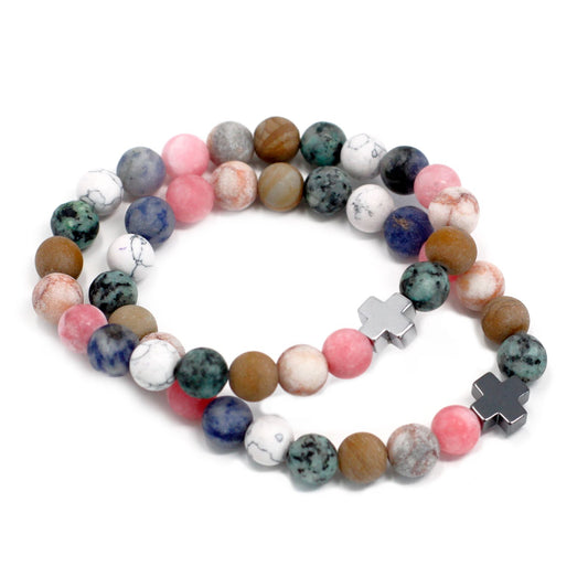 Harmony Friendship Bracelet Set of 2 | Rainbow Gemstones | 8mm Gemstone Beads | Stretch Fit | Unisex