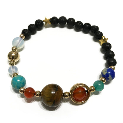 Gold Solar System Lava Stone Bracelet | Planet Beads | Essential Oil Diffuser Beads | Stretch Fit | Unisex