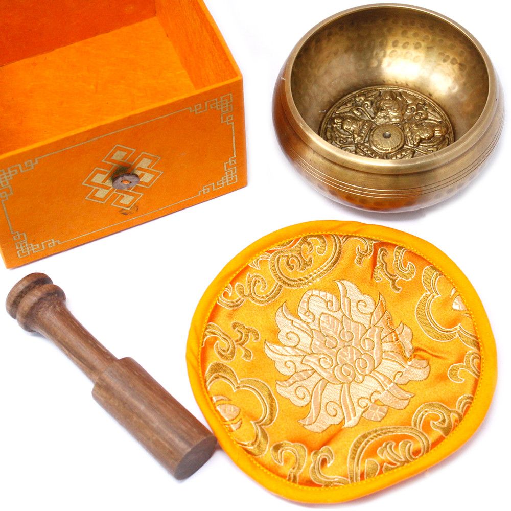 Five Buddha Singing Bowl Gift Set | 10cm | Hand-Painted | Brass | New