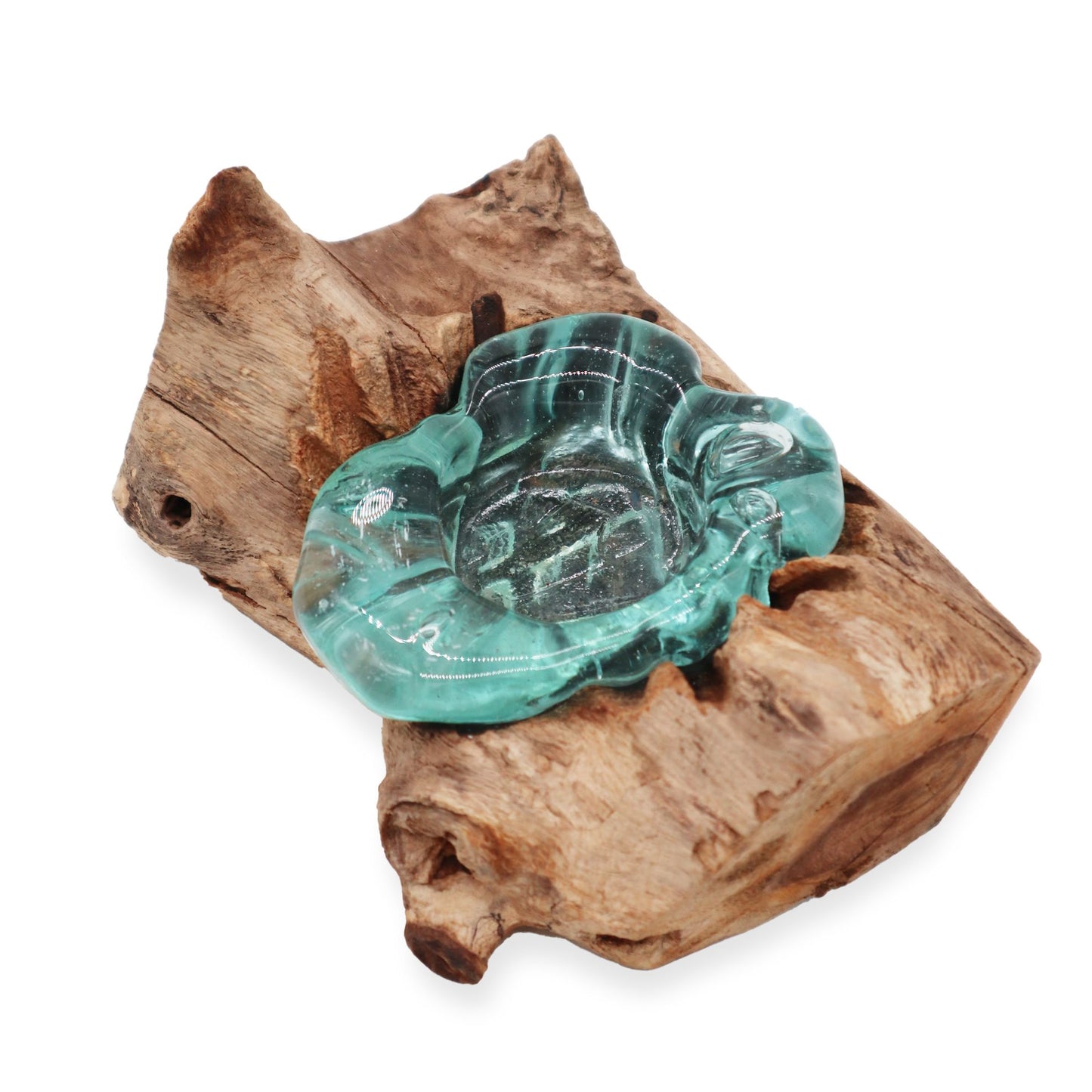 Molten Glass Candle Single Holder on Driftwood | Handmade in Bali | 14x17x9cm | New