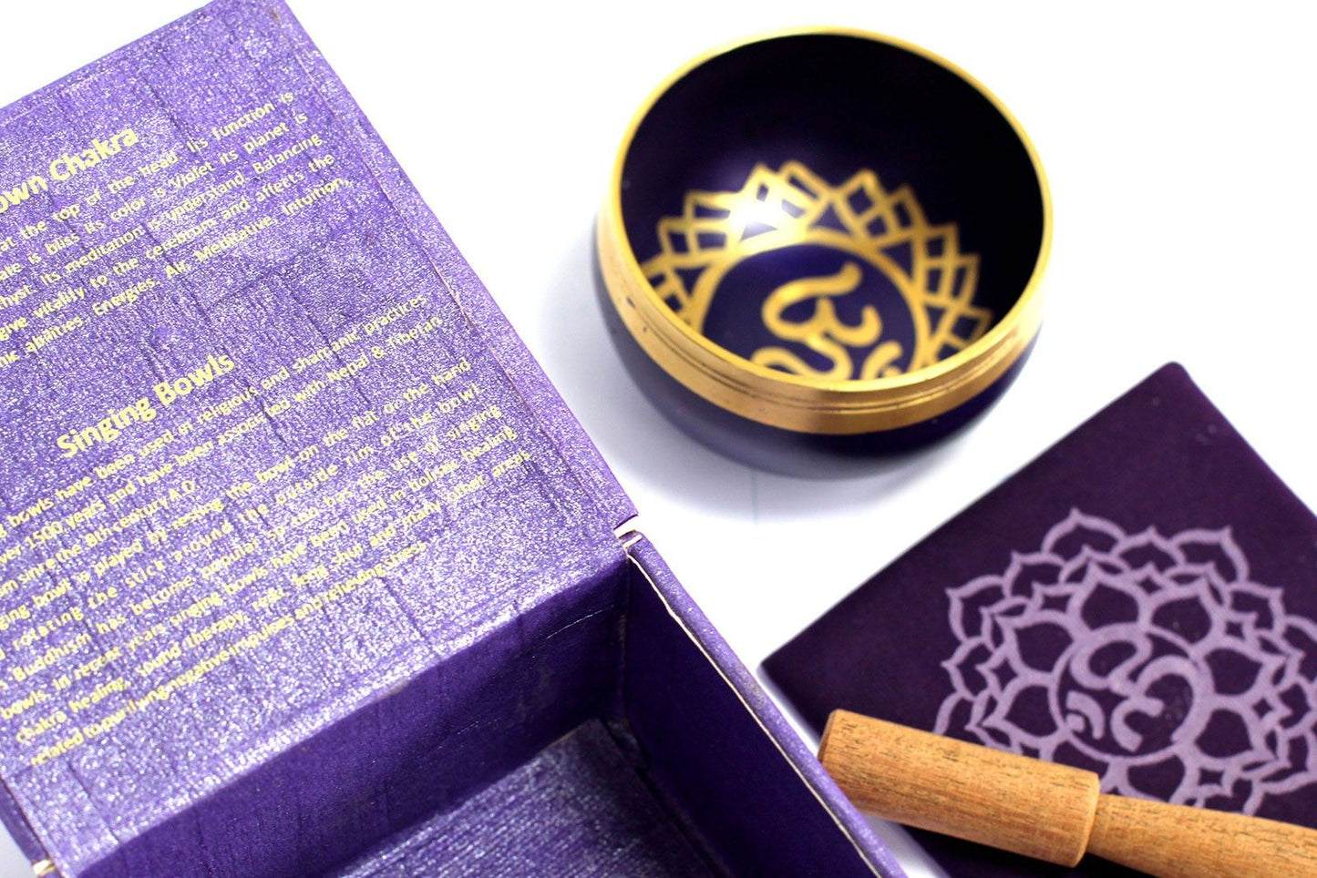 Crown Chakra Singing Bowl Gift Set | Sahasrara | Hand-Painted | Brass | New