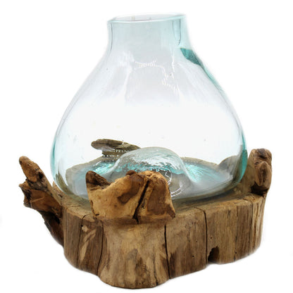Molten Glass Large Fish Tank on Driftwood | 3.7 Litre | Light Cavity | UK LED Bulb | 30cm | New