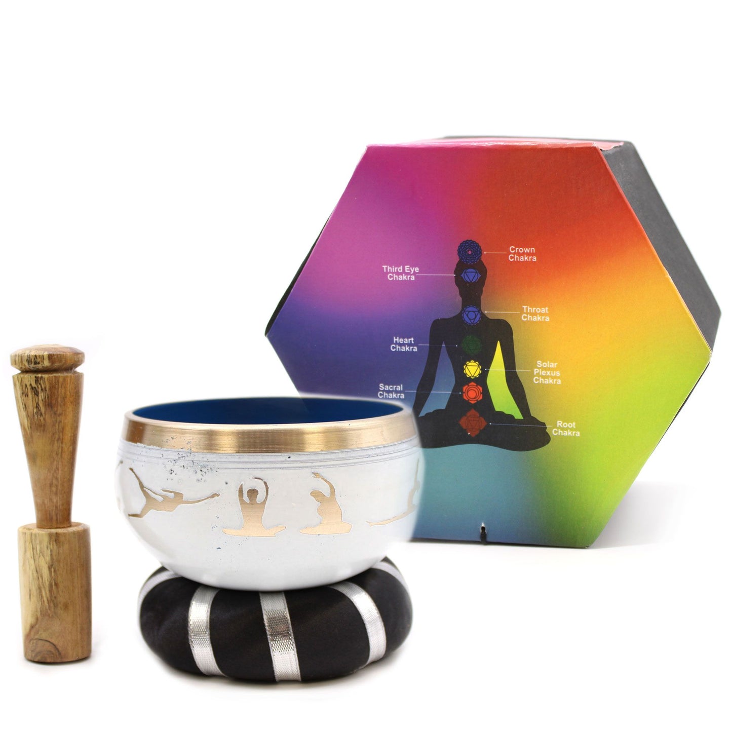 Yoga Moves Singing Bowl Set | White and Blue | F5 Note | 10.7cm | Brass | New