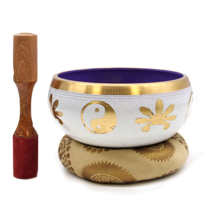 Yin and Yang Singing Bowl Set | White and Purple | 14cm | Brass | New