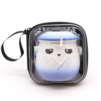 Sky Blue Ceramic Panda Teapot Set 4 Piece | 1 Pot and 3 Cups | Charming Tea Lover Gift Set