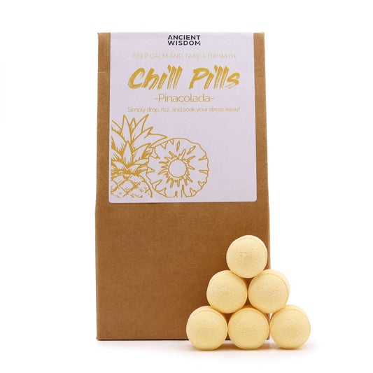 Chill Pills Bath Bomb Gift Pack | Pina Colada | 350g | 30 Mini Bath Bombs | Handmade England | New