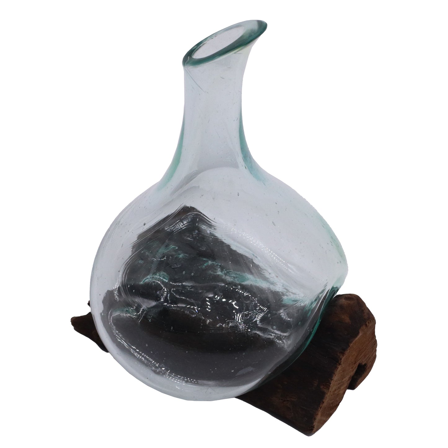 Molten Glass Mini Decanter on Driftwood | Handmade in Bali | 20cm | 20x14x10cm | New