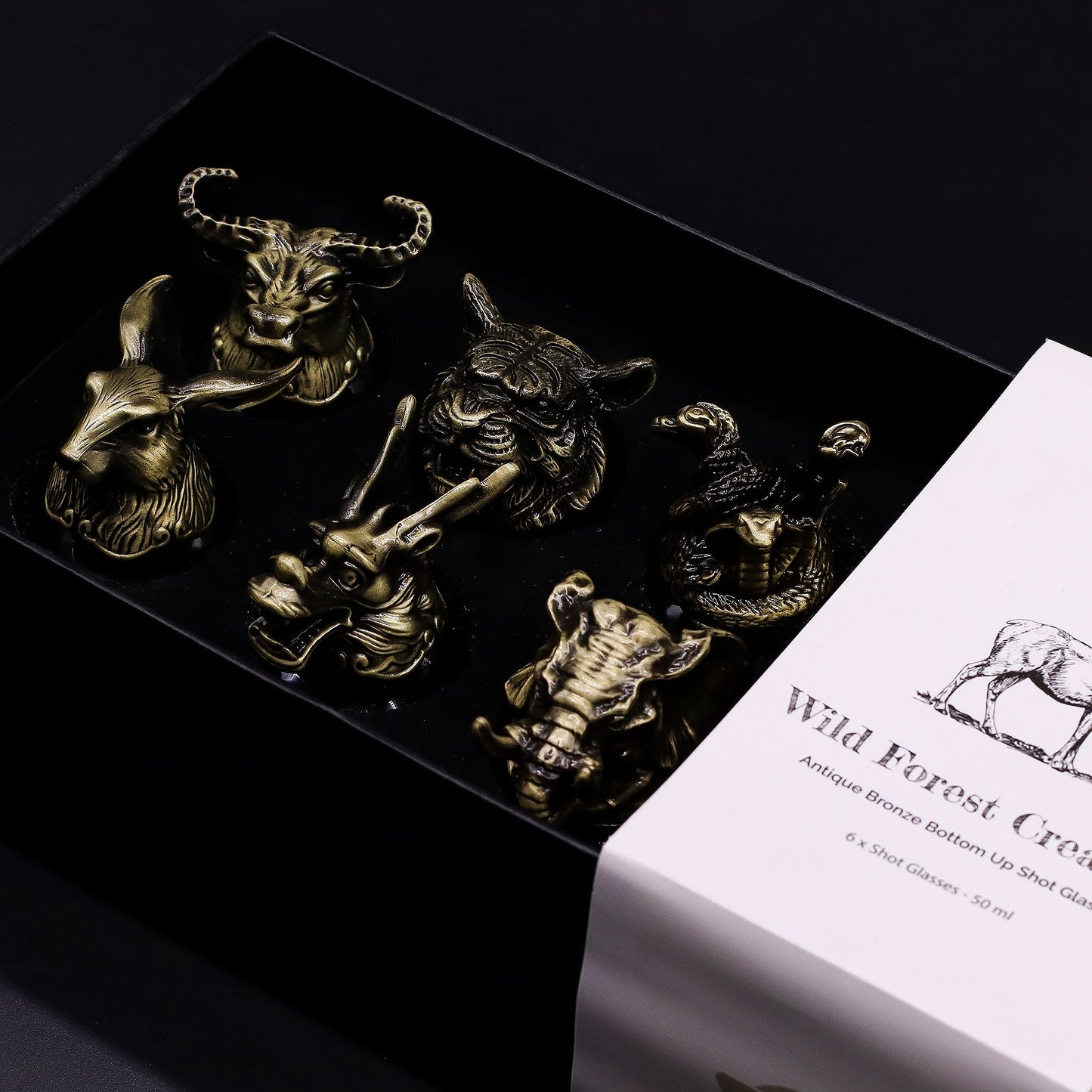 Mystical Creatures Shot Glass Gift Set of 6 | 50ml | Antique Bronze | Novelty Barware | New