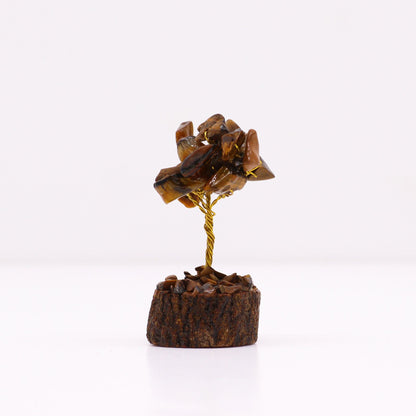 Mini Tiger Eye Gemstone Tree on Wood Base | 15 Stones | 4x3x6cm | New